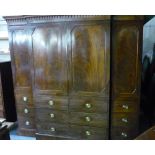 19th C mahogany break-front combination wardrobe, with two central upper panelled cupboard doors