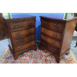 Pair of mahogany serpentine front chests of four drawers on raised bracket feet (50cm x 40cm x 72cm)