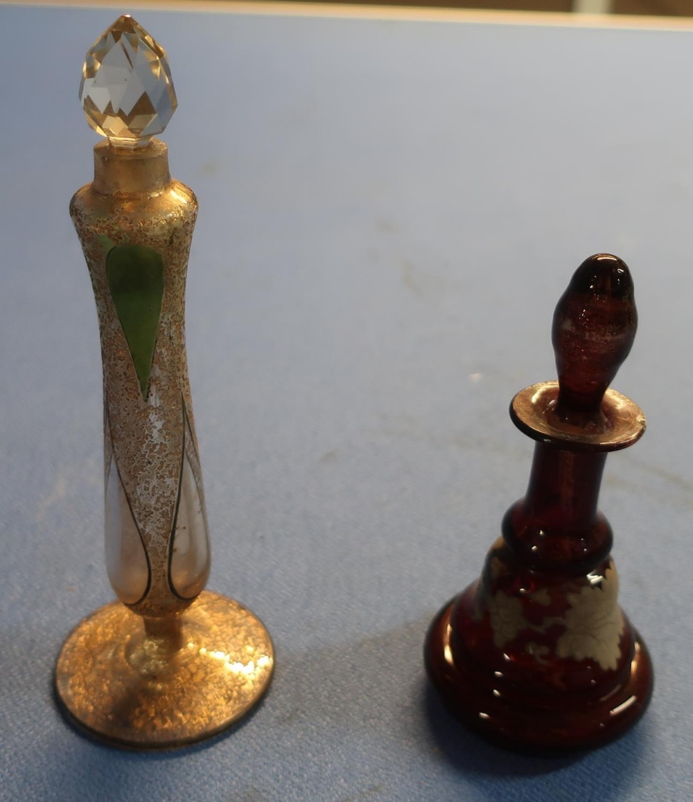 Group of four Victorian and later glass scent bottles (tallest bottle 18cm high) - Image 3 of 3