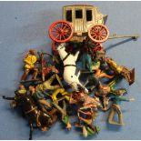 Collection of various Britain's and other lead figures, including stage coach, various Western