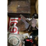 Vintage woodworking plane, rosewood box, ebony dressing table jar, watch keys, number plates etc