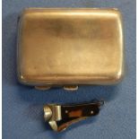 Chester 1919 silver hallmarked cigarette case and a tortoiseshell cigar cutter fob (2)