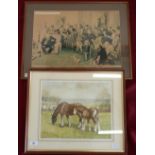 Framed and mounted Low Winston Churchill print and another picture of Shire-horse & fowl by John