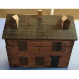 Folk Art table box in the form of a house with hinged top and painted detail (26cm x 16cm x 22cm)