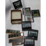 Selection of various Magic Lantern type slides including a set of four advertising slides for C H