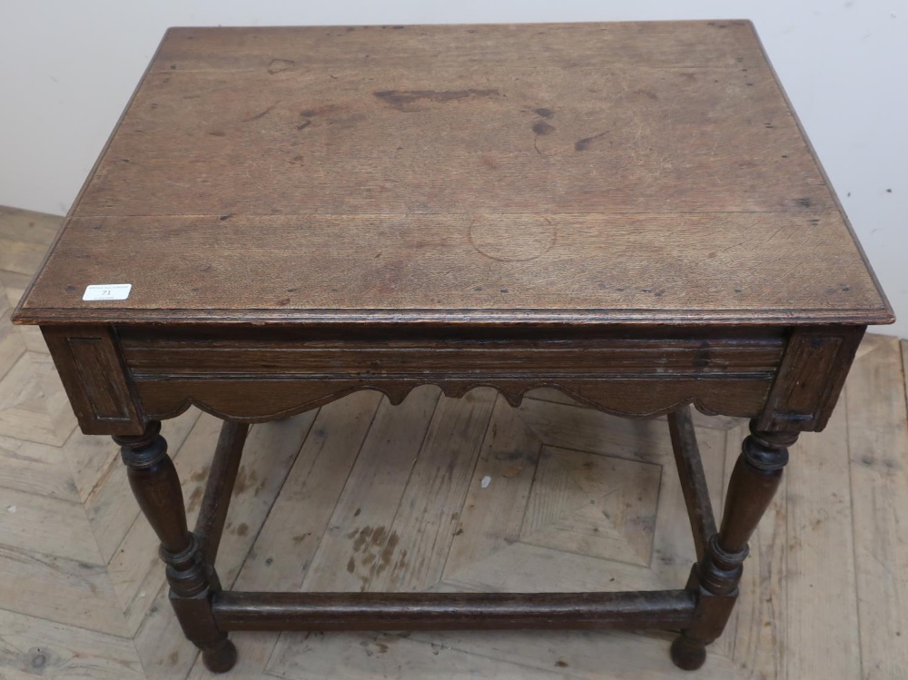 18th/19th C oak square topped table on turned supports (with information from original sales