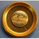 Victorian framed and mounted Prattware pot lid showing fisherman on a beach