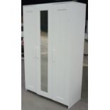 Modern white laminate triple door wardrobe (width 118cm) and a matching chest of three drawers (2)