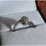 9ct white gold diamond flower head ring (size M 1/2)