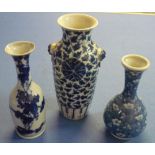 Selection of Chinese and Japanese blue & white ceramic vases, one with Dog of Foe mask handles and