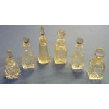 Group of six various assorted glass scent bottles (tallest bottle 13cm high)