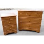 Modern laminate chest of three drawers and matching three drawer bedside chest (2)