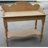 Victorian pine two tier washstand with raised back and sides, on turned supports (96cm x 49cm x