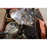 Pewter tea set, oriental style vase, glassware, plated ware etc