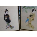 Pair of framed Japanese portrait artworks on silk (39.5cm x 47cm)