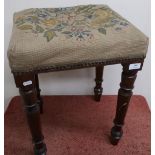 Victorian mahogany framed stool with wool-work upholstered top (37cm x 37cm x 55cm)