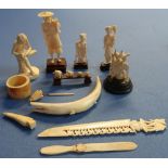 Selection of 19th/20th C Chinese and Indian carved ivory and faux ivory figures