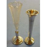 Two bud vases, one Birmingham 1973 silver hallmarked bud vase (height 12cm), the other with cut