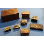 Victorian rosewood work box and various other table boxes including carved wood, papier-mache etc (