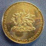 Prince of Wales silver hallmarked Investiture medallion (diameter 5cm)