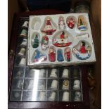 Various carved wood items, brass ware, vintage printing letter blocks, iron rimmed container,