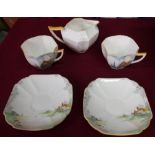 Six place Shelly Foxglove pattern tea service RN723404, comprising of milk jug, sugar bowl and six