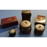 Collection of various boxes, including leather bound rectangular table box, two Indian boxes with
