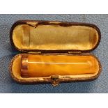 9ct gold mounted amber cheroot holder (Birmingham 1904), cased