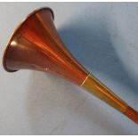 Early 20th C copper and brass coaching horn (length 124cm)