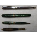 Conway Stewart 14ct gold nib fountain pen No 4, matching pencil and another pen & pencil (4)