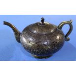 Heavy eastern bronze and lacquered teapot, the base marked 1/113 (11cm high)