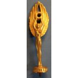 Gilt metal car radiator mascot in the form of a semi clad angel holding a laurel wreath (21cm high)