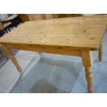 Rectangular pine farmhouse style kitchen table on turned supports (168cm x 83cm x 78cm)