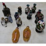 Selection of various modern enamel vases, eggs, Chinese terracotta figures, erotic scent bottles etc