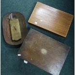 Circa 1930s oak table top cutlery box, another similar cutlery case, a set of Class II Slaters