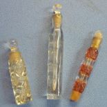 Early 19th C glass scent bottle with stopper, another similar with traces of gilt and red detail,