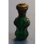 Victorian green glass scent bottle with embossed metal top (length 8.5cm)