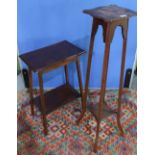 Early 20th C oak two tier jardiniere and a two tier rectangular occasional table (2)