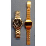 Gents stainless steel Seiko Chronograph with alarm 7T32-7G20 serial no. 102402 and a gold plated