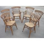 Set of six (4+2) farmhouse style beech kitchen chairs
