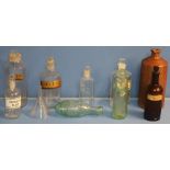 Selection of 19th C and later chemist/apothecary bottles including some with original labels, cod