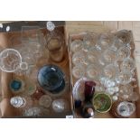 Large selection of various assorted glassware in two boxes including amethyst style glass vase,