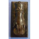 Victorian bronze letter holder in the form of a hand, mounted on rectangular marble base (16.5cm x