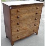 19th C mahogany chest of five long drawers (116cm x 52cm x 124cm)
