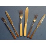 Six pairs of plated fish knives and forks and twelve pairs of dessert knife and forks