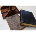 Modern mahogany campaign style cutlery rack and two Victorian photograph albums (empty) (3)