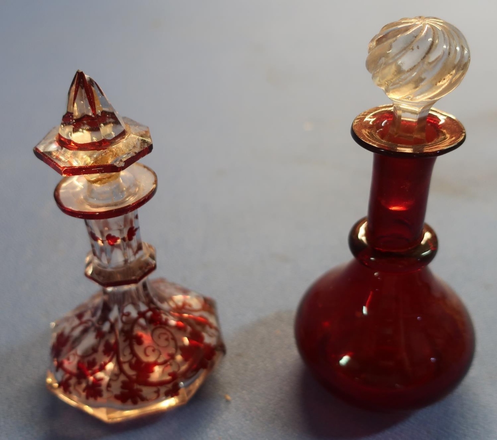 Group of four Victorian and later glass scent bottles (tallest bottle 18cm high) - Image 2 of 3