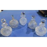 Collection of five Victorian and later cut glass scent bottles (approx 14cm high)