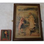 Framed and mounted Wild Woodbine Cigarette advertising print and a Omega watch box (2)