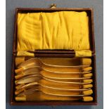 Case containing six London 1810 silver hallmarked tea spoons, makers mark possibly for P & W Bateman